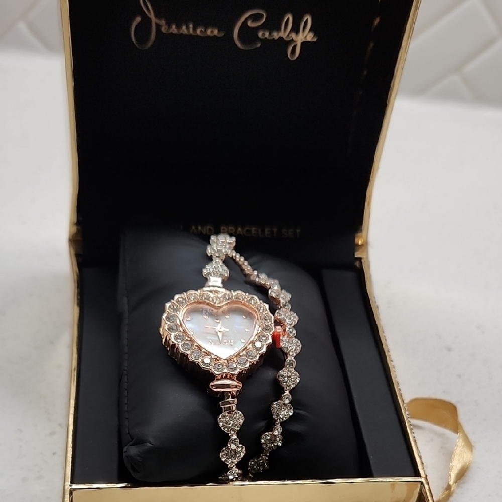 Gold and Silver Heart-Shaped Diamond Watch
